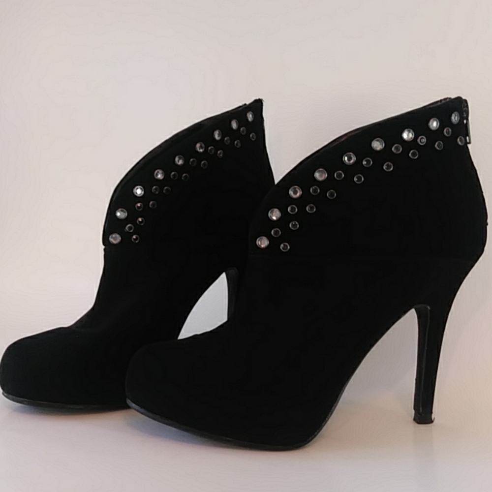 Madeline Girl Black Suede Booties with Rhinestones